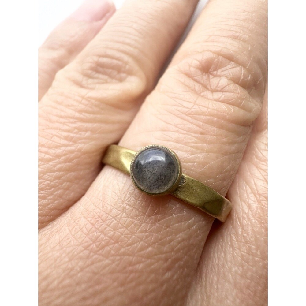 Handmade Cabochon Labradorite Hammered Ring Stackable Size 9
